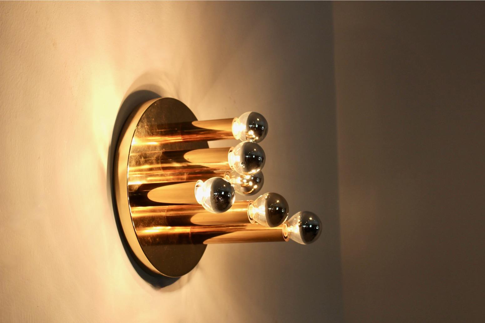 German Round Brass Flush Mount or Wall Light, Glashütte Limburg For Sale