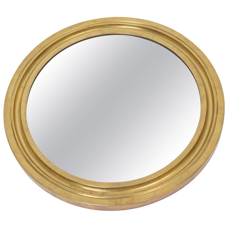 Round Brass Framed Mirror, circa 1960 For Sale at 1stdibs