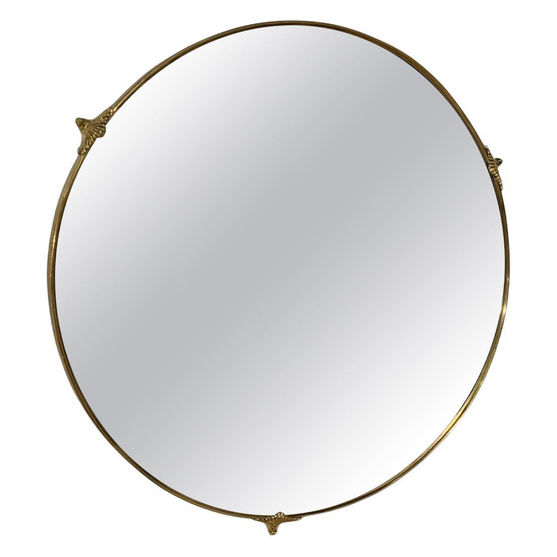 Round Brass-Framed Wall Mirror with Decorative Mounts, Italy 1960s