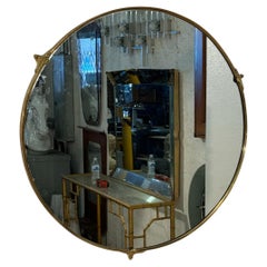 Round Brass-Framed Wall Mirror with Decorative Mounts, Italy 1960s