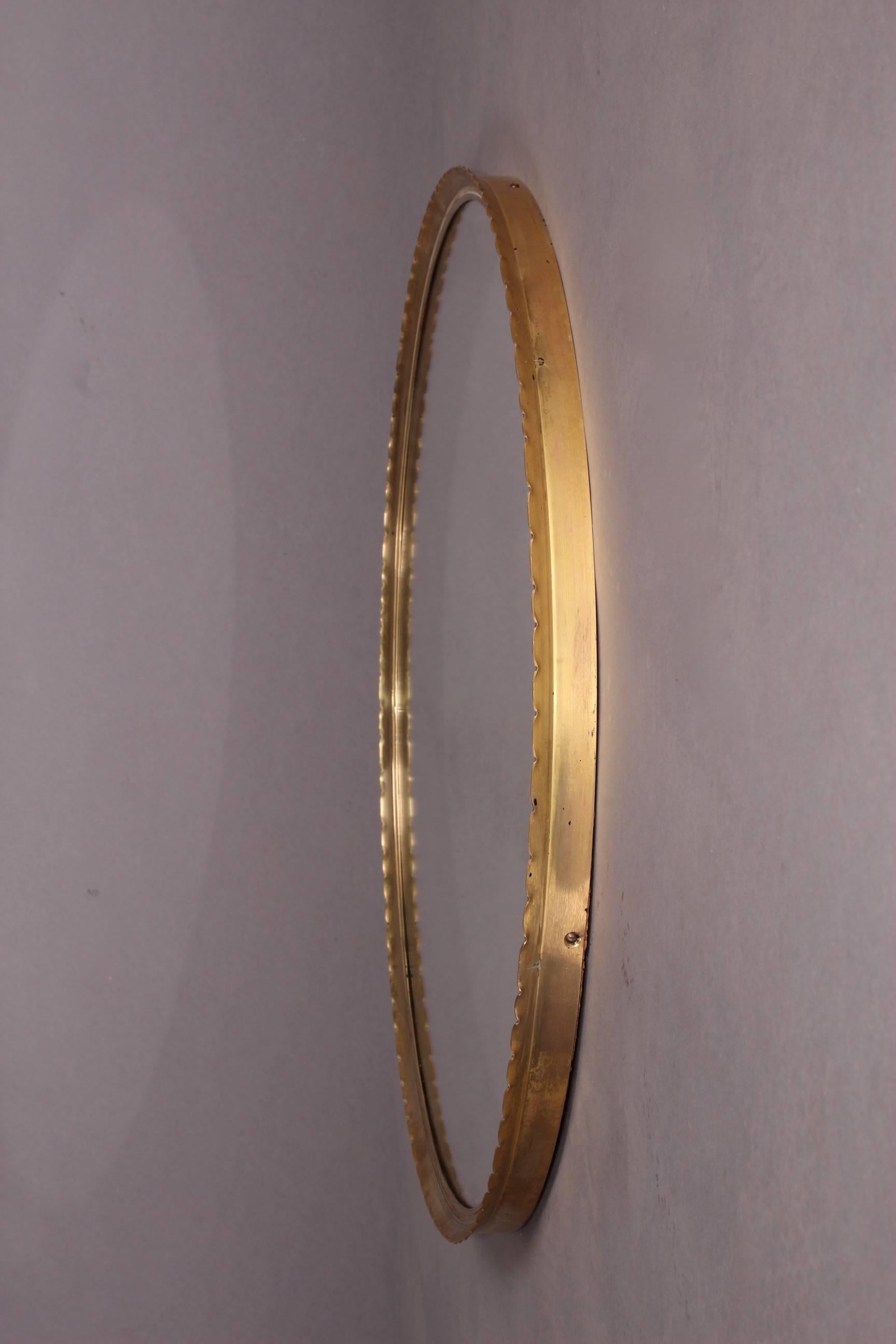 European Round Brass Josef Frank Style Mirror