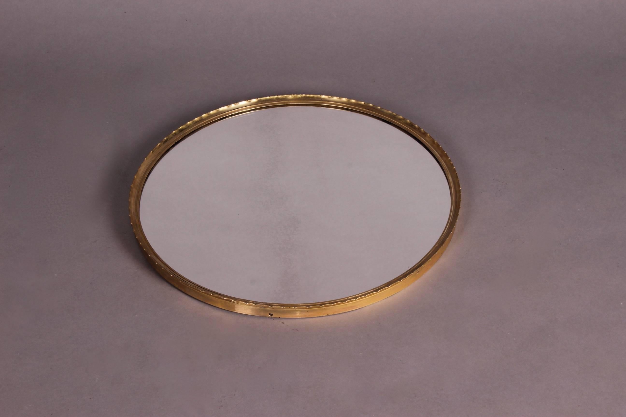 Round Brass Josef Frank Style Mirror In Good Condition In grand Lancy, CH