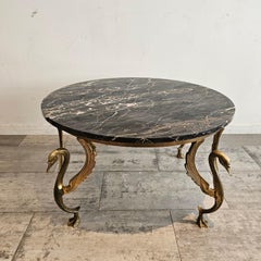 Round Brass Marble Coffee Table from France