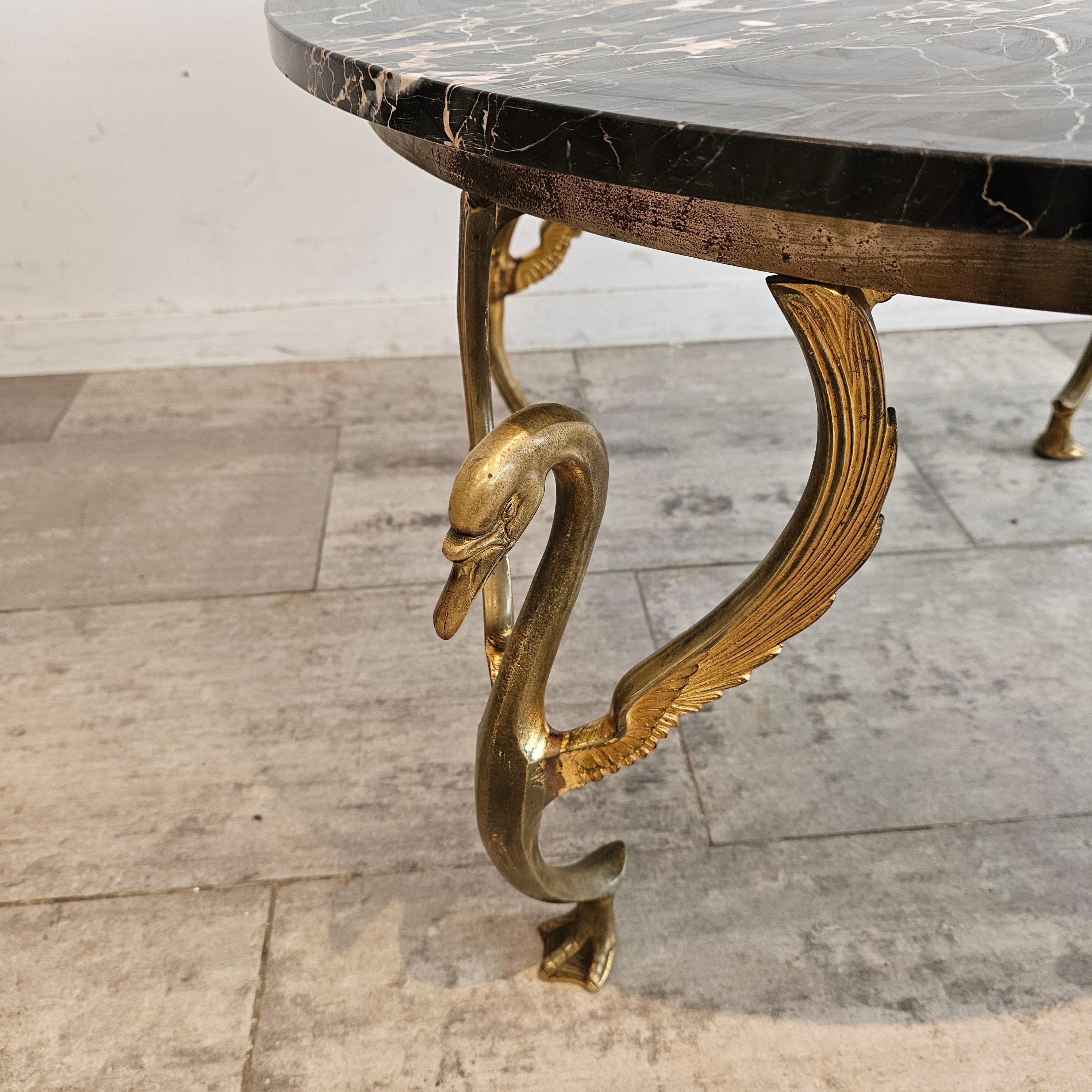 French Round Brass Marble Coffee Table from France For Sale
