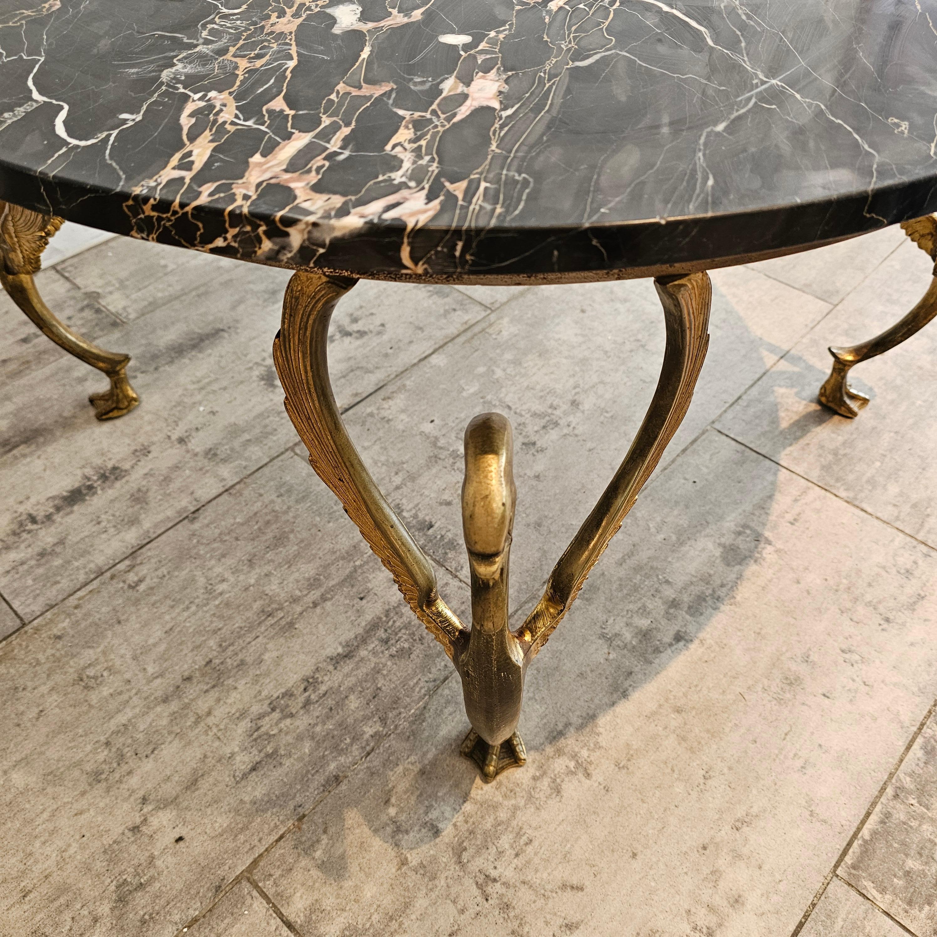 Round Brass Marble Coffee Table from France For Sale 2