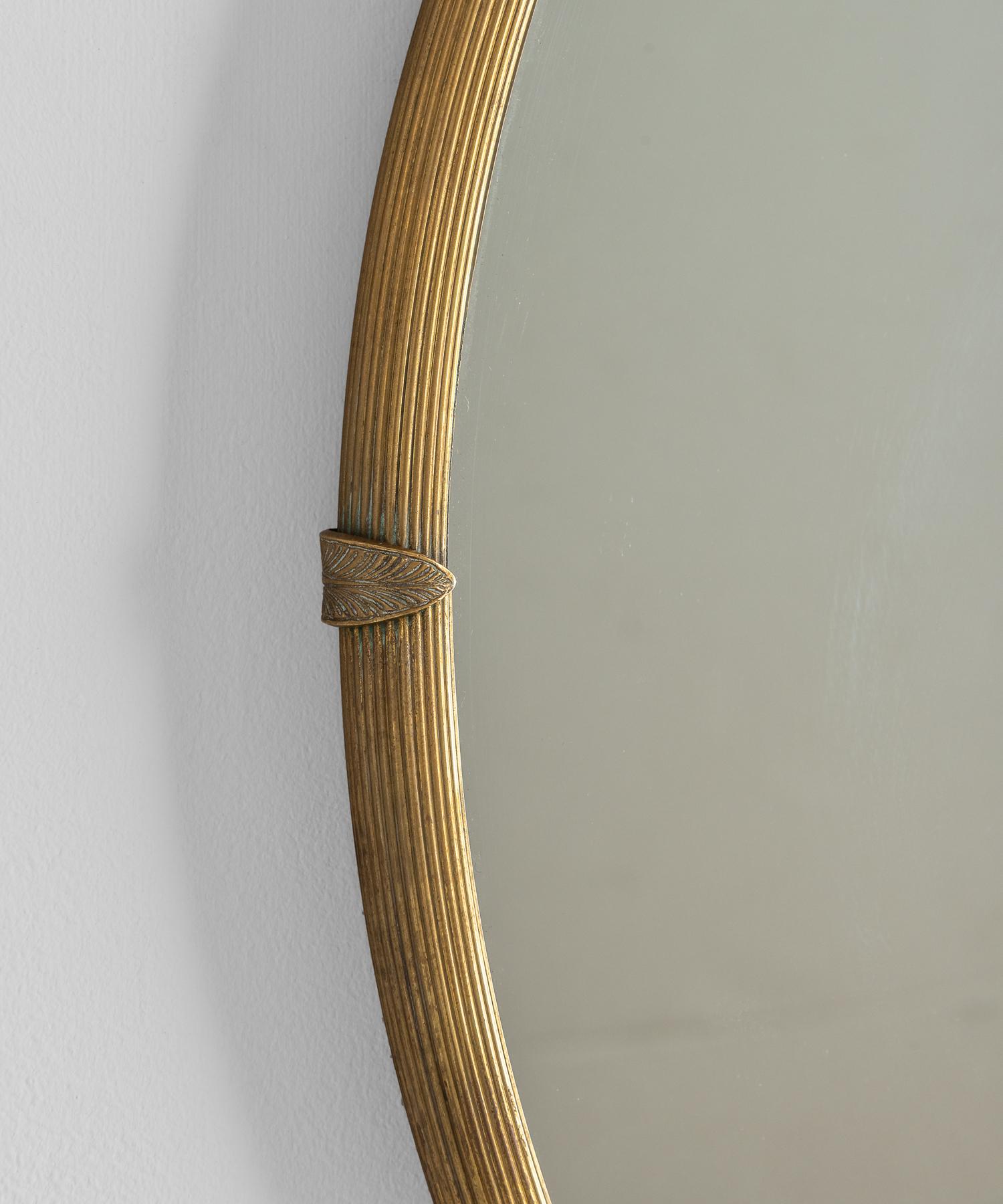 English Round Brass Mirror, England circa 1950