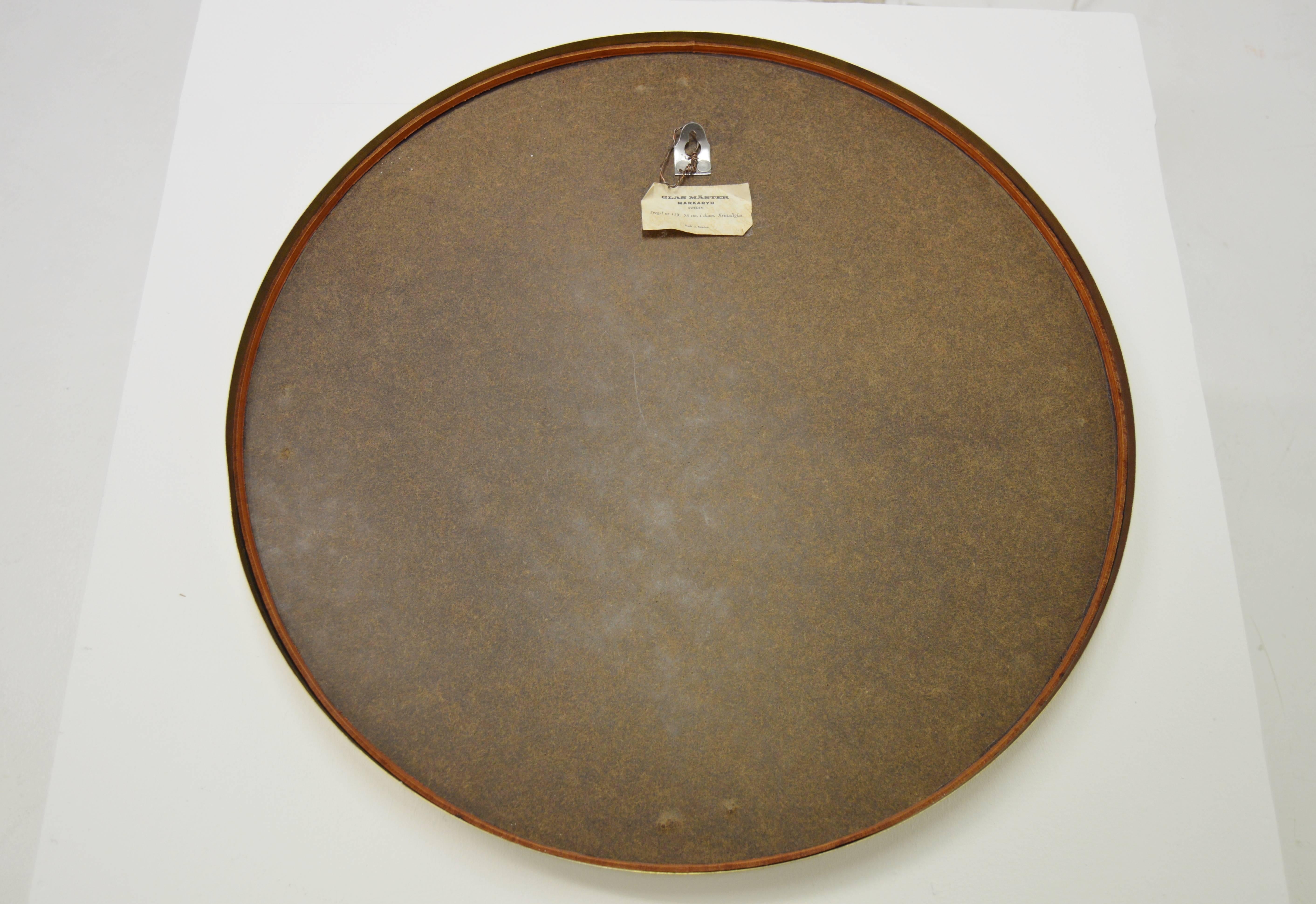 Round Brass Mirror from Glasmäster Markaryd, Sweden, circa 1960 For Sale 3