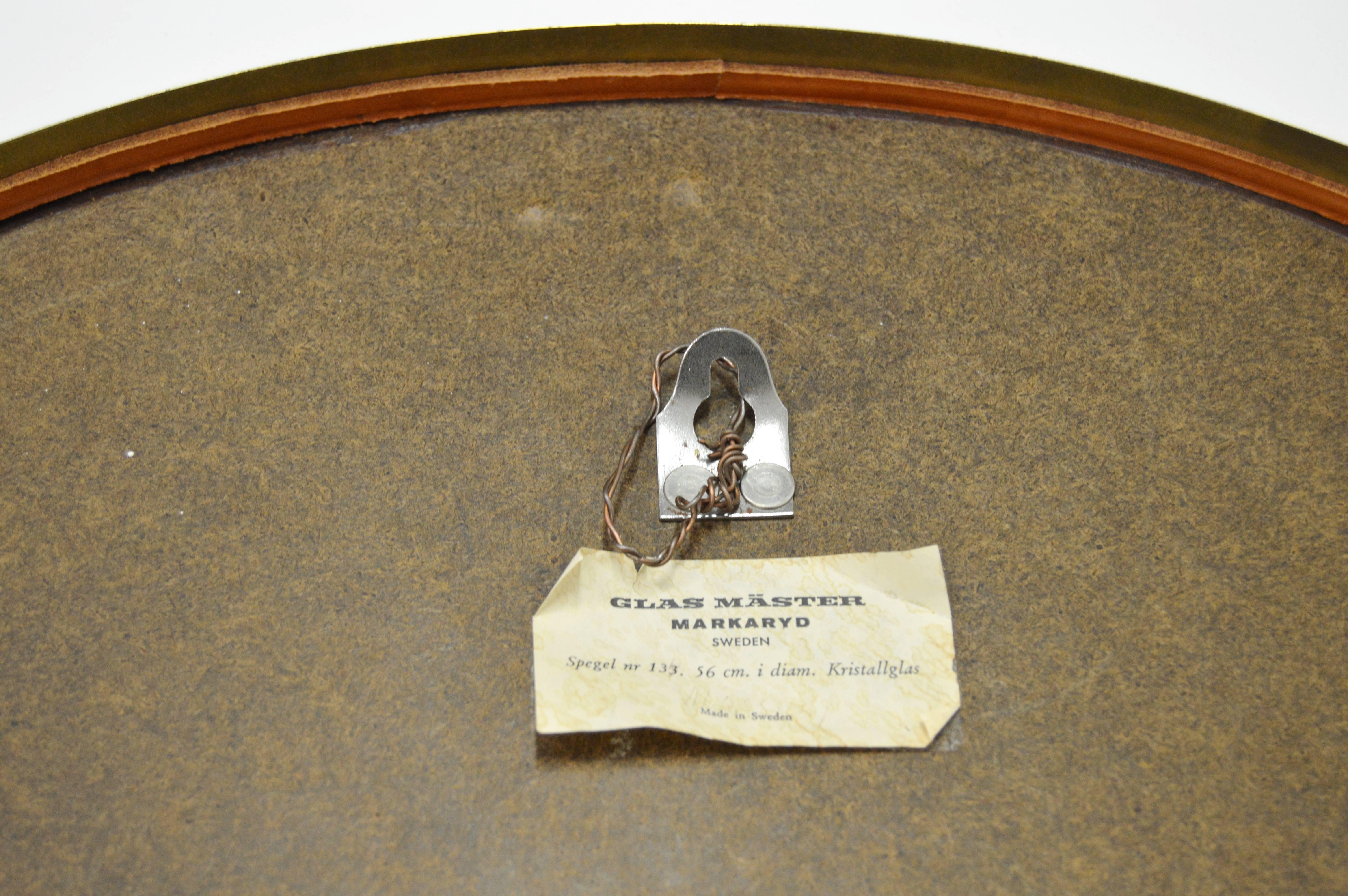 Round Brass Mirror from Glasmäster Markaryd, Sweden, circa 1960 For Sale 4