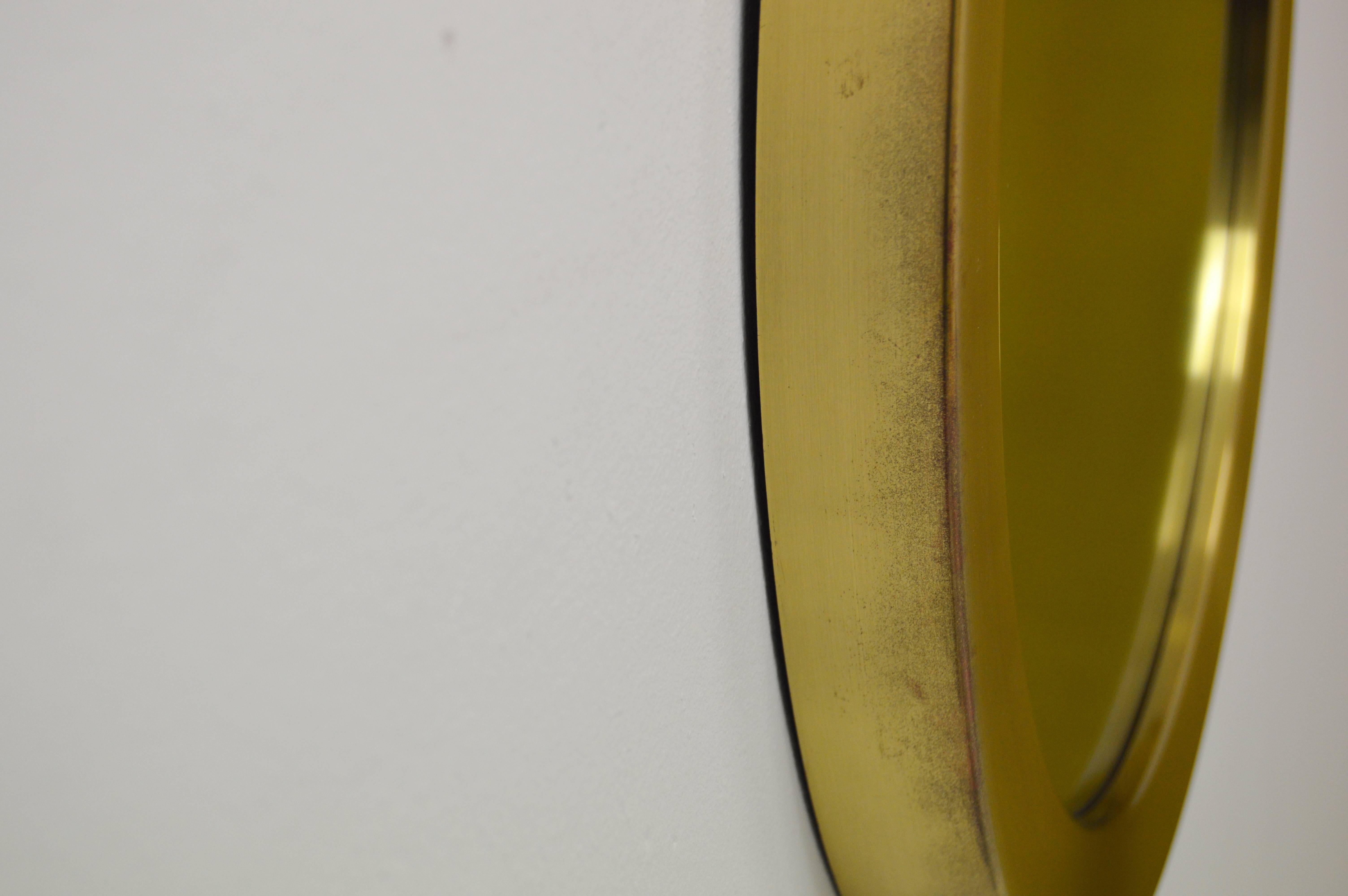 Swedish Round Brass Mirror from Glasmäster Markaryd, Sweden, circa 1960 For Sale