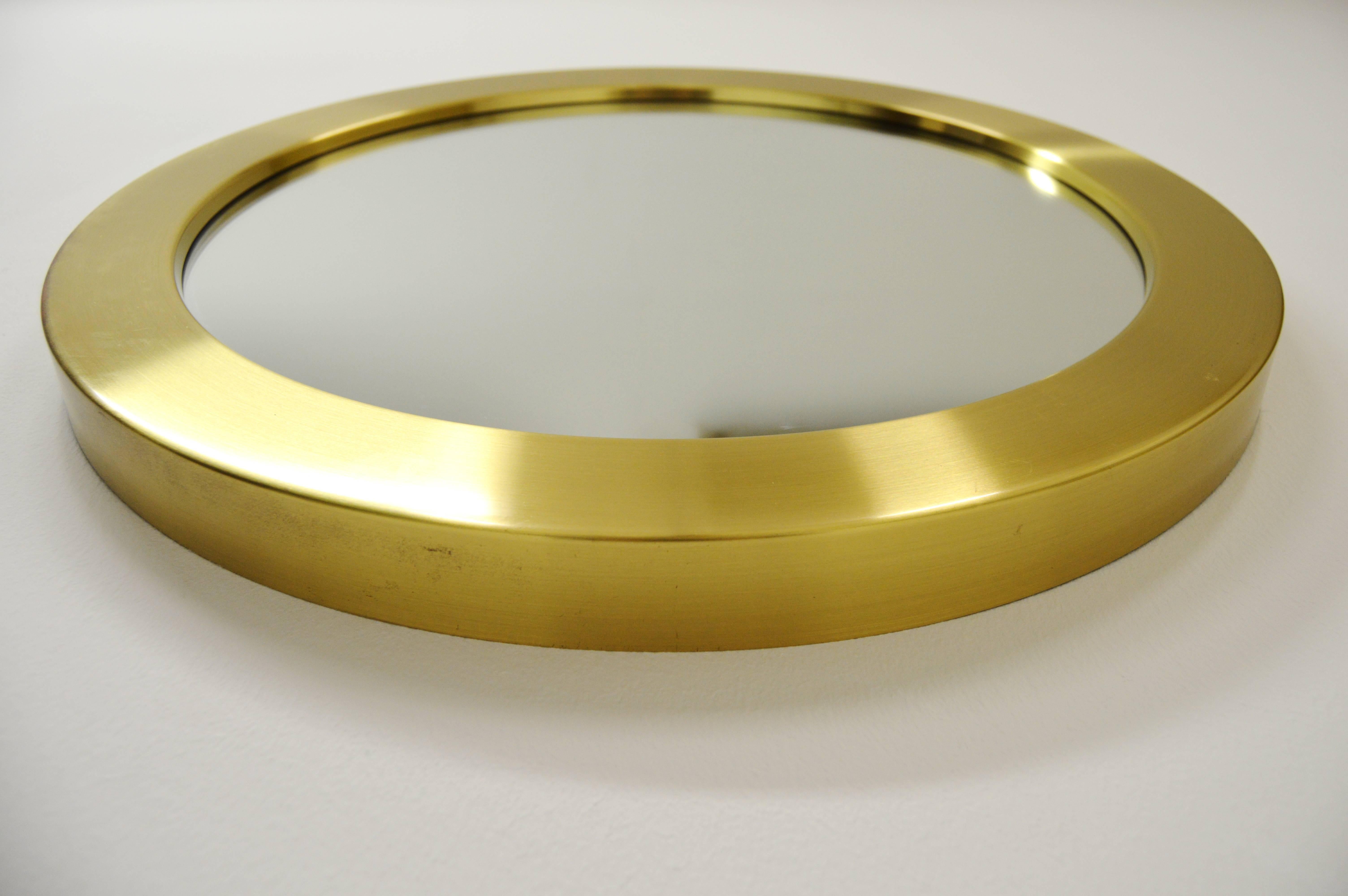 Mid-20th Century Round Brass Mirror from Glasmäster Markaryd, Sweden, circa 1960 For Sale