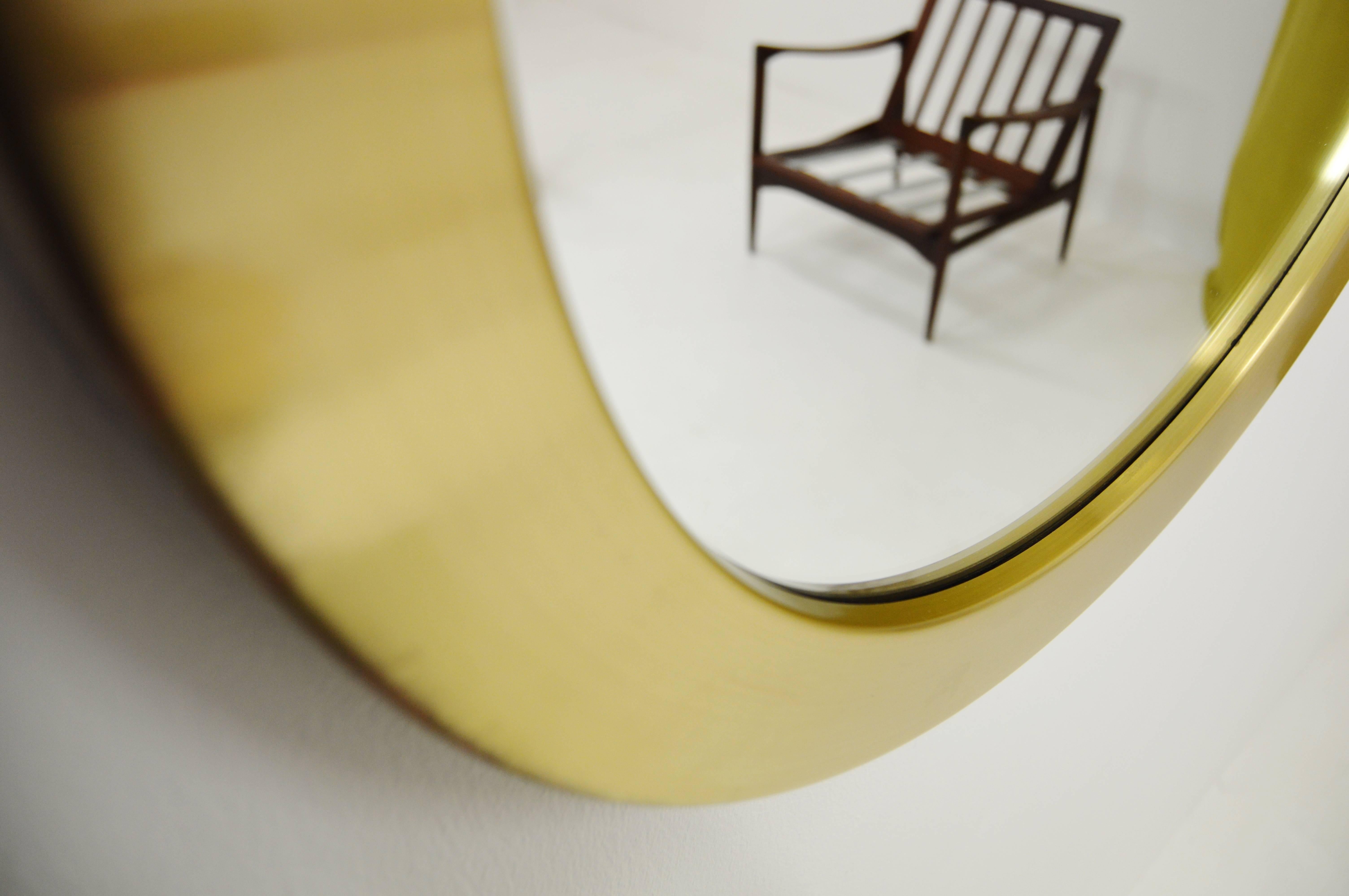 Round Brass Mirror from Glasmäster Markaryd, Sweden, circa 1960 For Sale 1