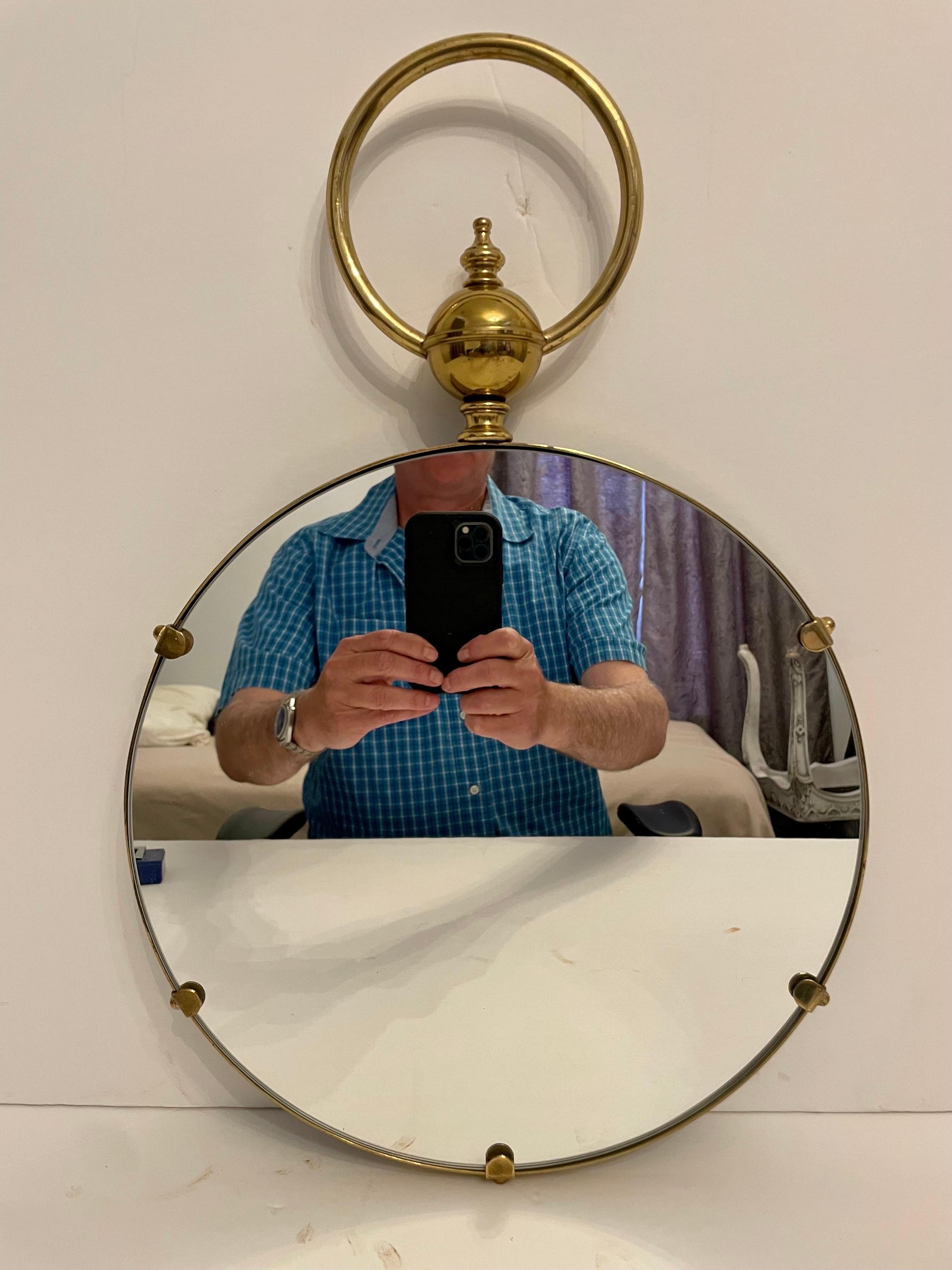  Brass Pocket Watch Mirror with Loop Top Finial For Sale 3