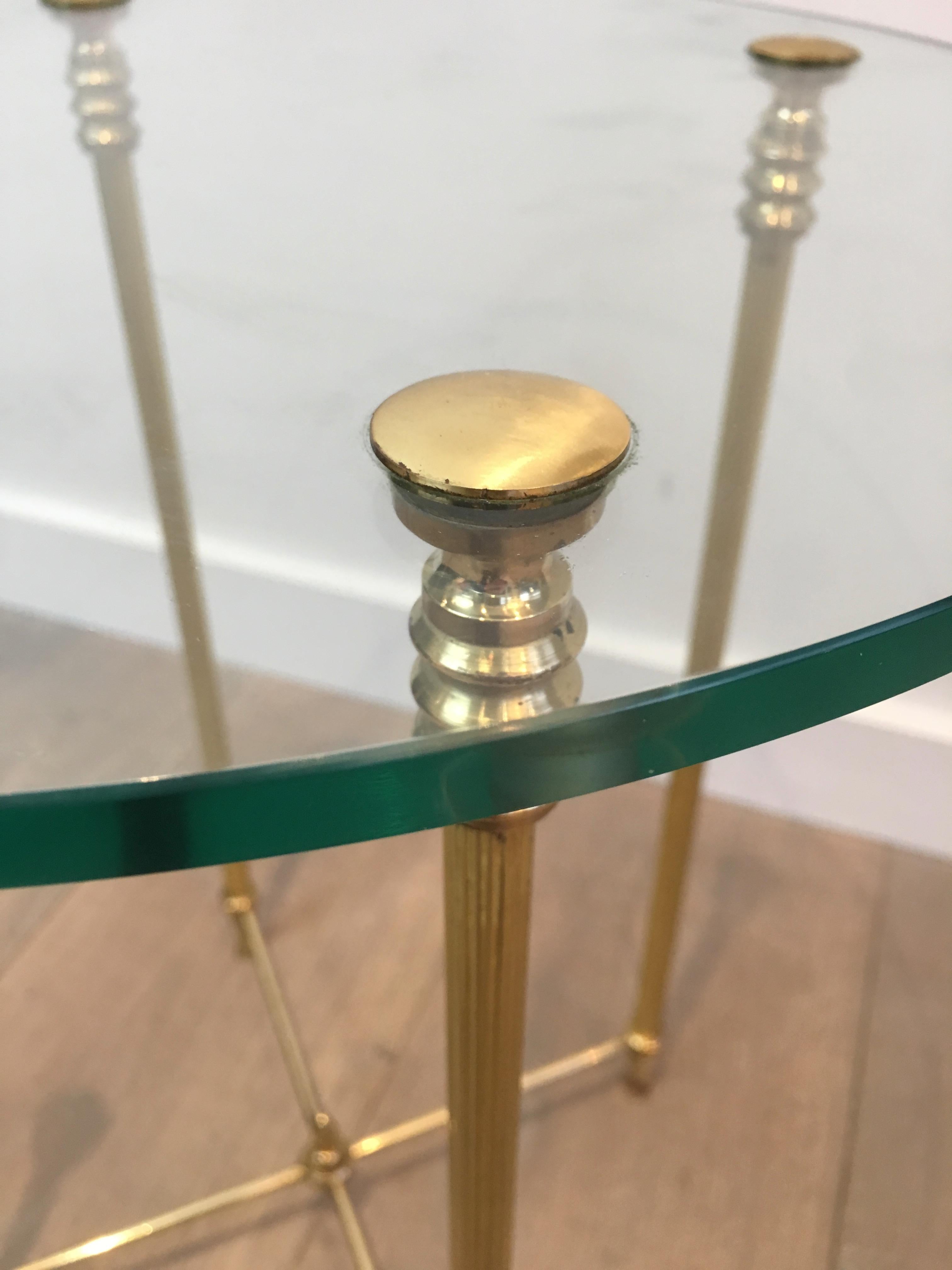 Round Brass Side Table with Glass Top, French, circa 1970 1
