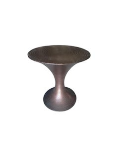 Round Brass Side Table with Hammered Detailing