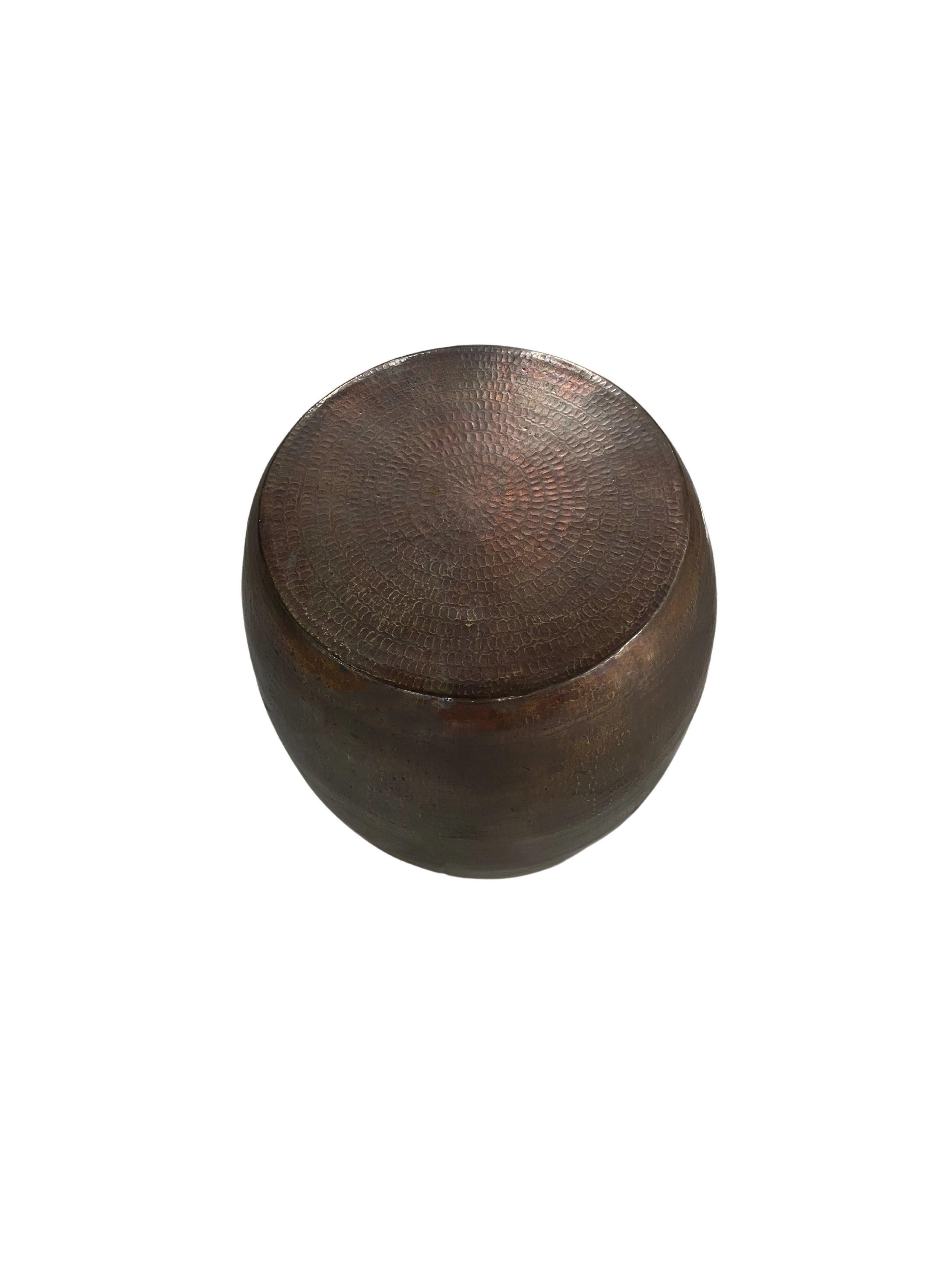 Modern Round Brass Side Table with Hammered Detailing For Sale