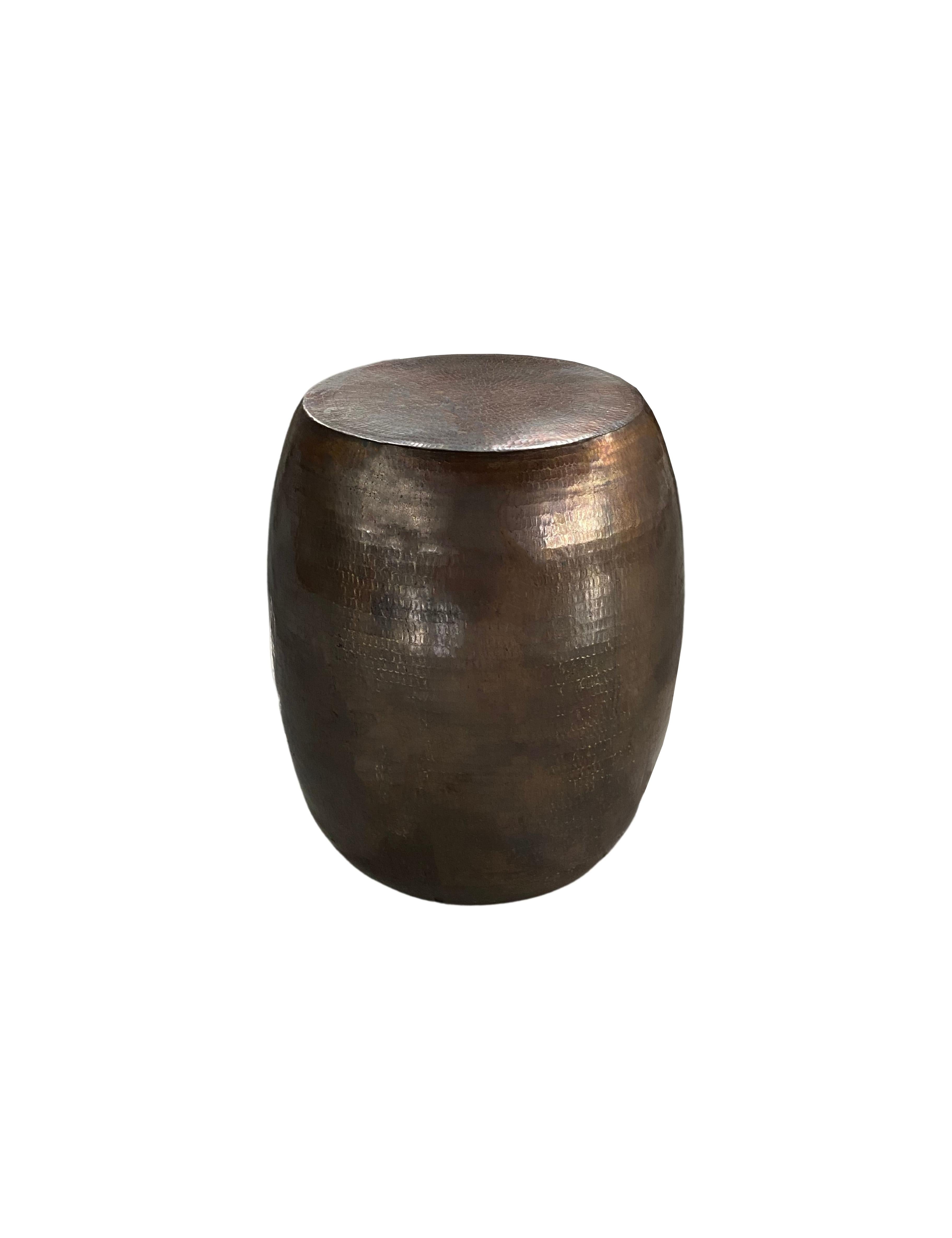 Contemporary Round Brass Side Table with Hammered Detailing For Sale