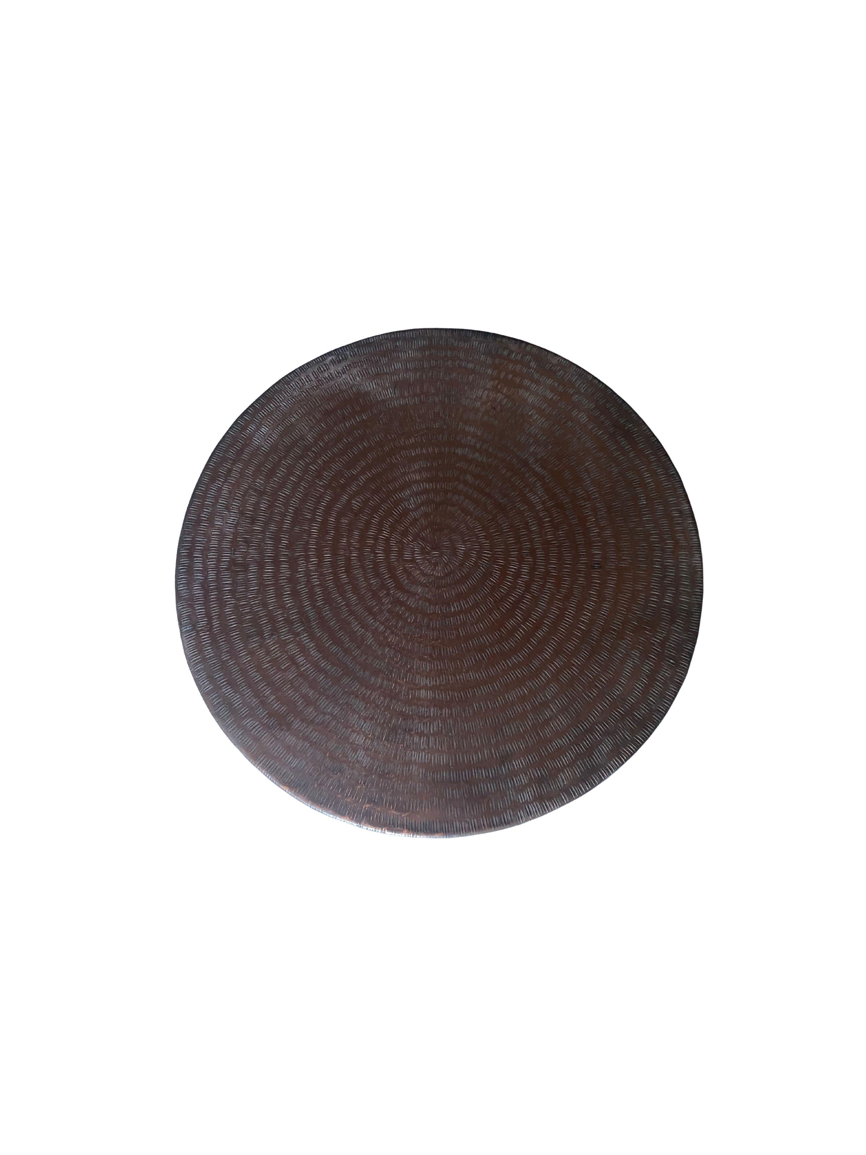 Contemporary Round Brass Side Table with Hammered Detailing