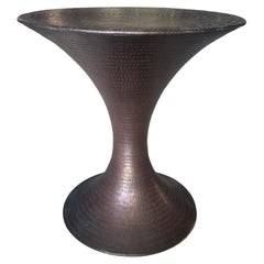 Round Brass Side Table with Hammered Detailing