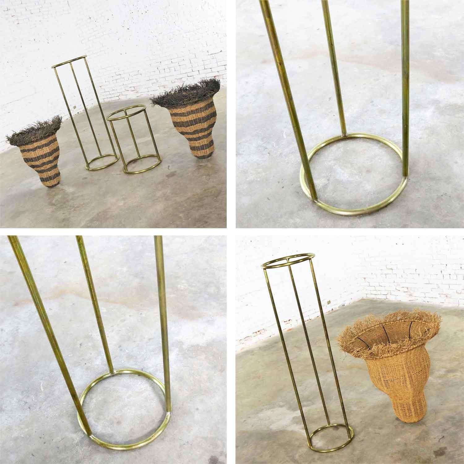 Round Brass Stands with Extra Large Basket Inserts for Plants, Flowers Set of 3 9