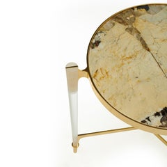 Round Brass structure With Patagonia Marble Top Side Table