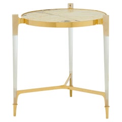 Mesa Auxiliar Redonda Estructura De Latón Con Tablero De Mármol Patagonia