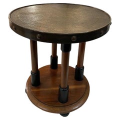 Vintage Round Brass Top Four Column Leg Base Side Table