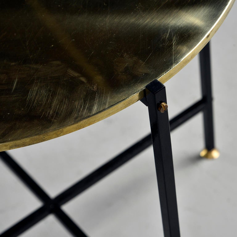 Round Brass Top Side Table with Slender Black Iron Base at 1stDibs