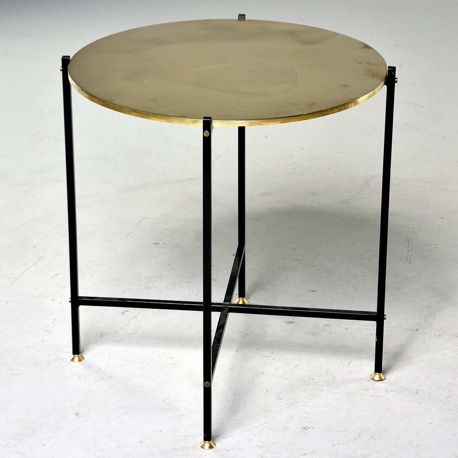 Italian Round Brass Top Side Table with Slender Black Iron Base
