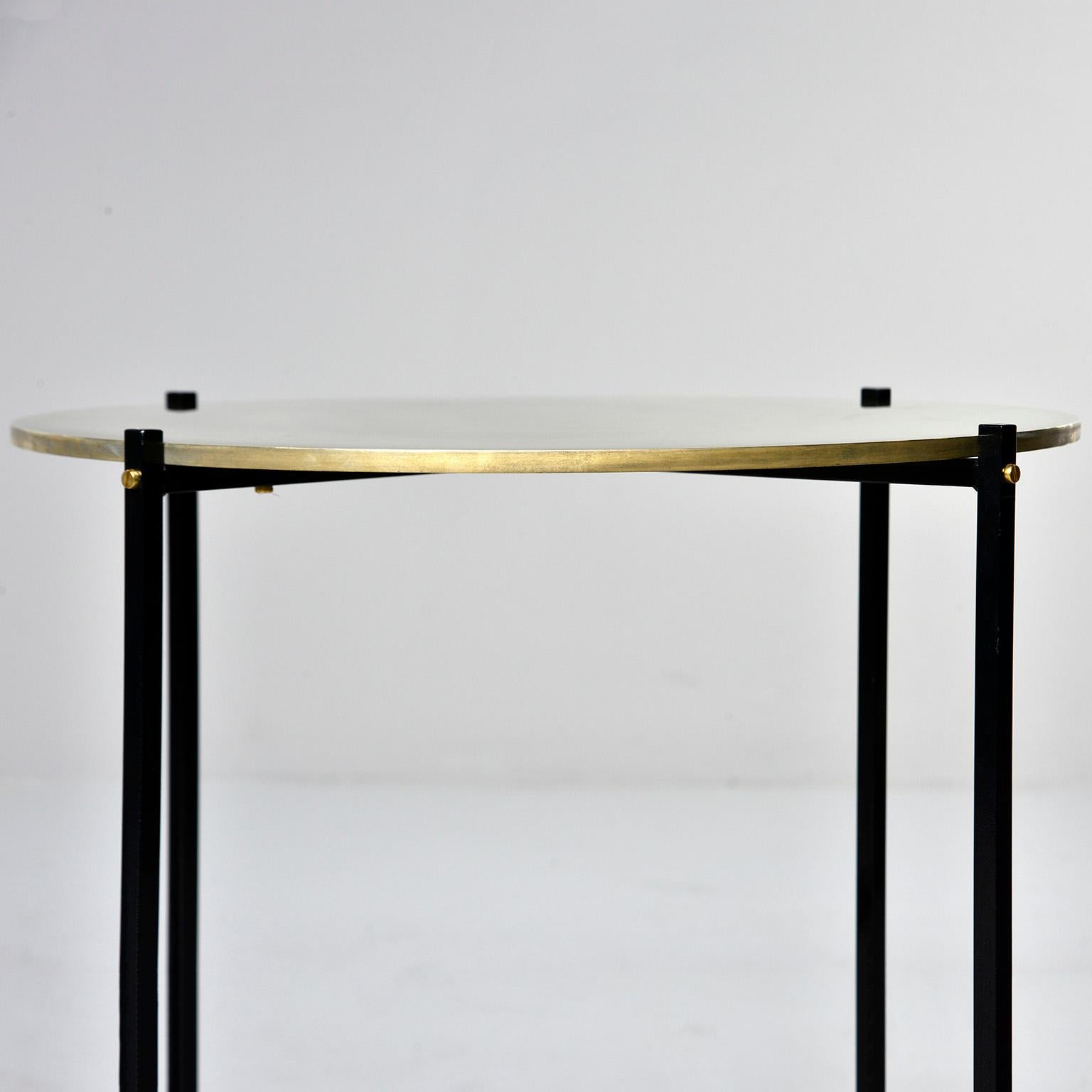 Round Brass Top Side Table with Slender Black Iron Base 1