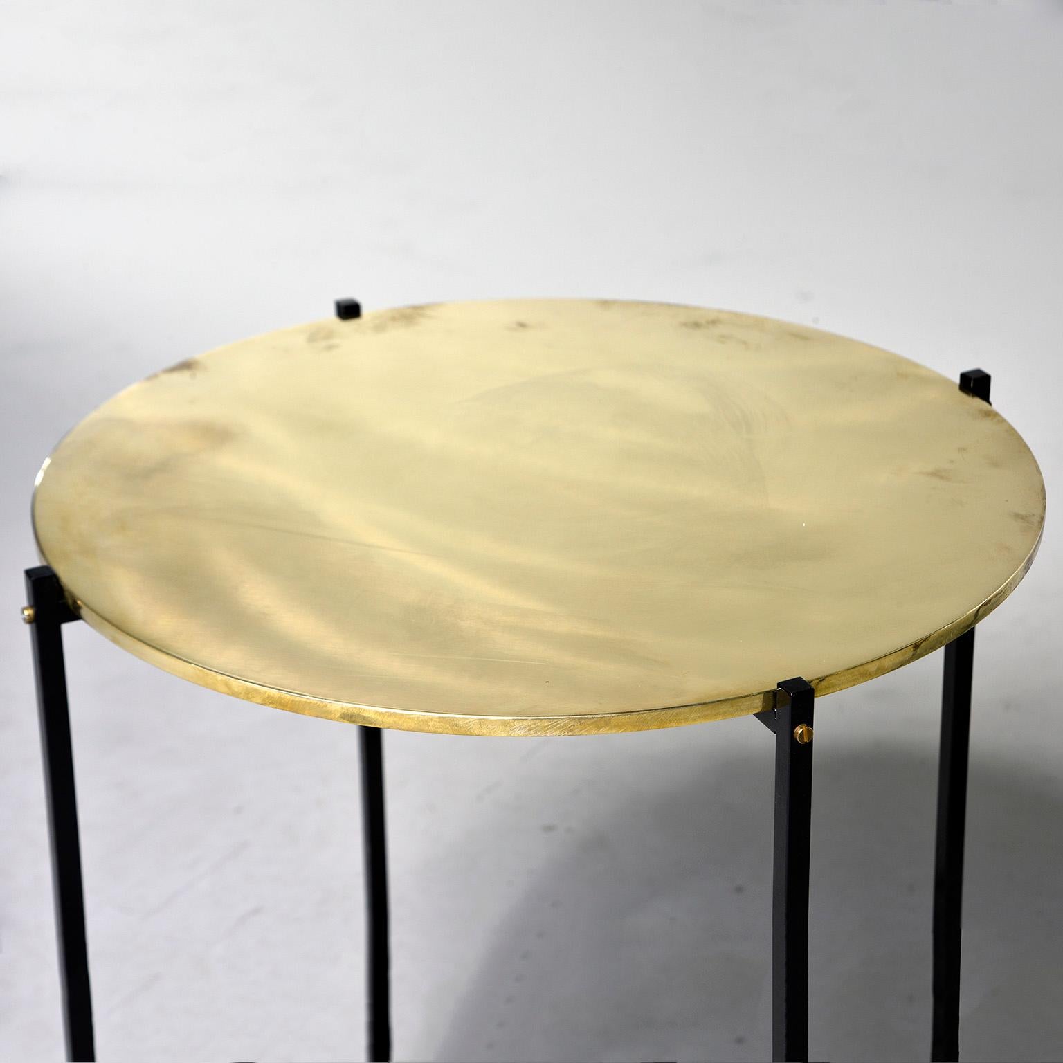 Round Brass Top Side Table with Slender Black Iron Base 3