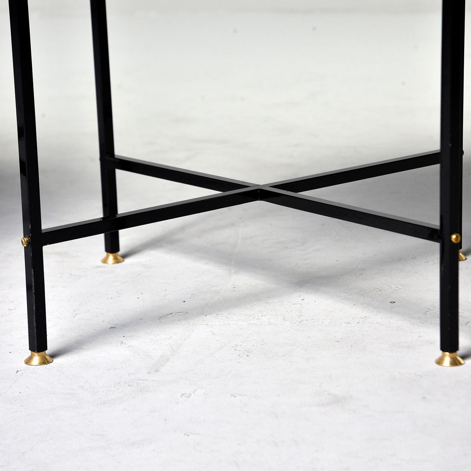 Round Brass Top Side Table with Slender Black Iron Base 4