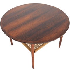 Round Brazilian Rosewood Coffee Table with Rack