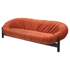 Retro Round Brazilian Sofa in Red Upholstery and Black Wooden Frame 