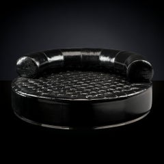 Round Breola Pouf, With Backrest, Faux Leather, Made in Italy