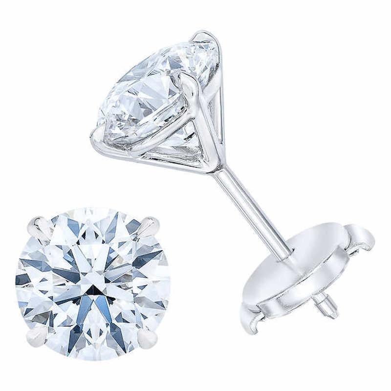 Round Cut Round Brilliant 4.00 Carat Diamond Stud Earrings with 18 Karat White Gold For Sale