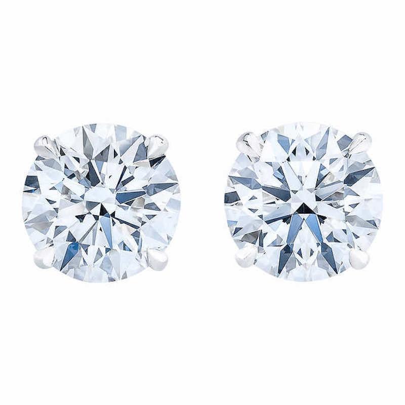Round Brilliant 4.00 Carat Diamond Stud Earrings with 18 Karat White Gold For Sale