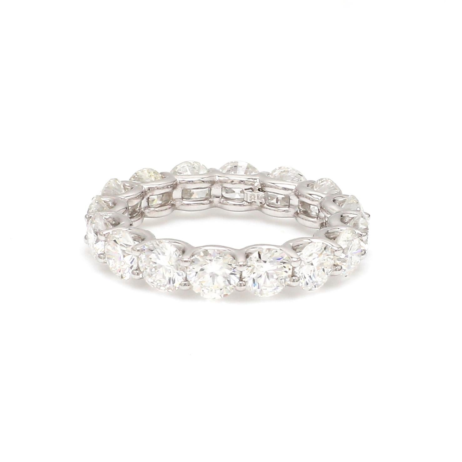 For Sale:  Round Brilliant 4.05ct Diamond Eternity Engagement Band Ring in 18k White Gold 4