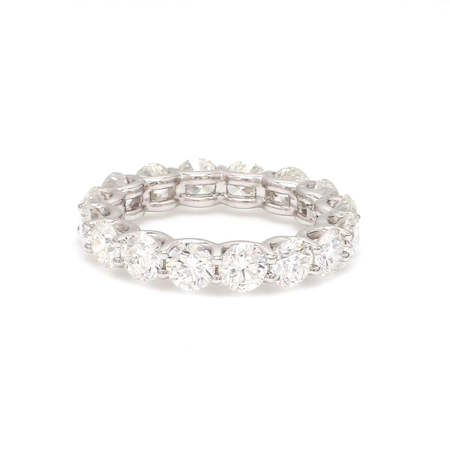 For Sale:  Round Brilliant 4.05ct Diamond Eternity Engagement Band Ring in 18k White Gold 7