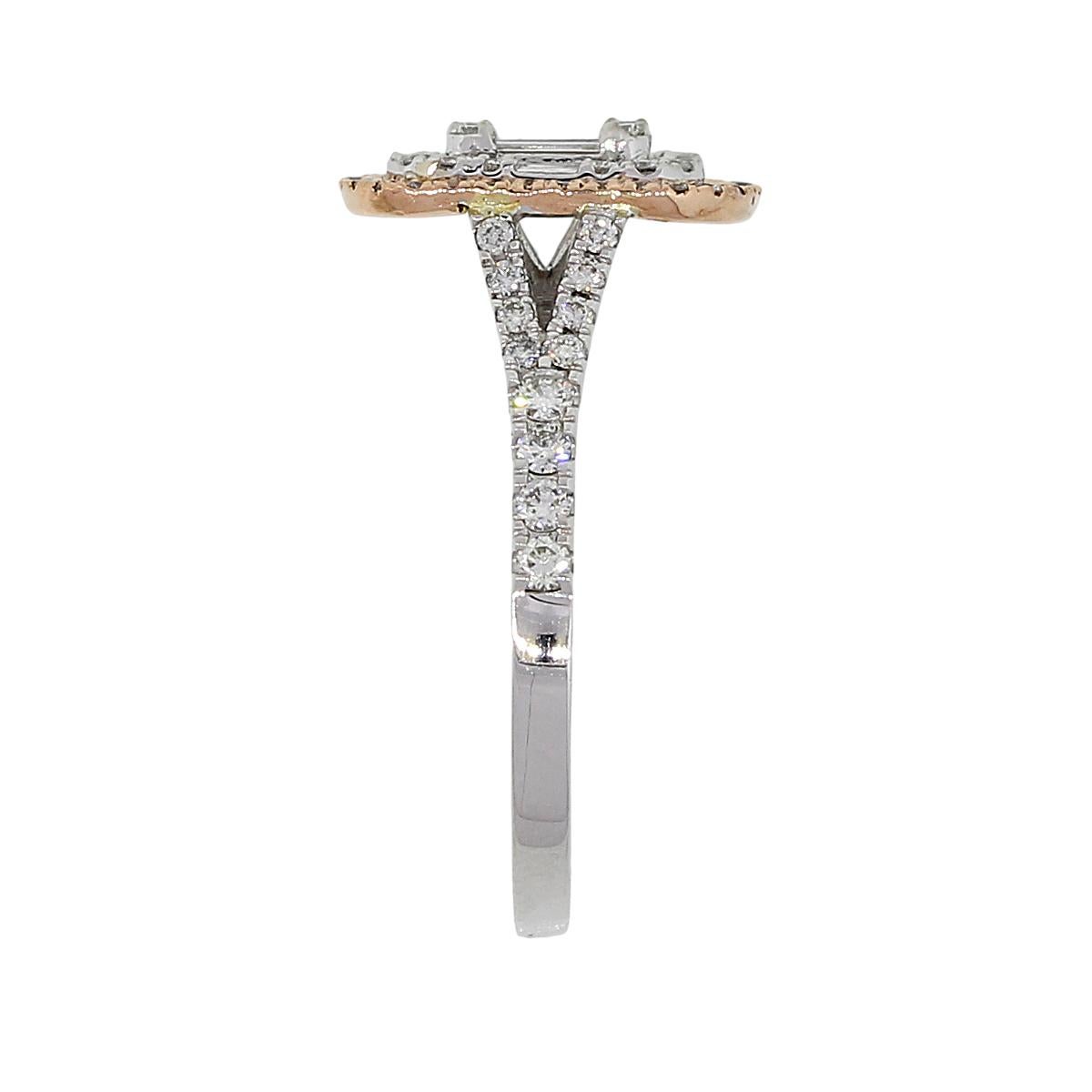 Round Cut Round Brilliant and Baguette Shape Diamond Halo Mosaic Ring