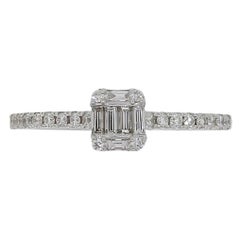 Anello a mosaico con diamanti a forma di brillante rotondo e baguette