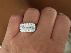 Round Brilliant and Emerald Cut Triple Row Diamond Band Ring 14K White Gold