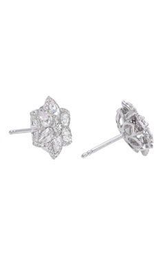 Round Brilliant and Rose Cut Diamond Star Stud Earrings in 18K Gold.