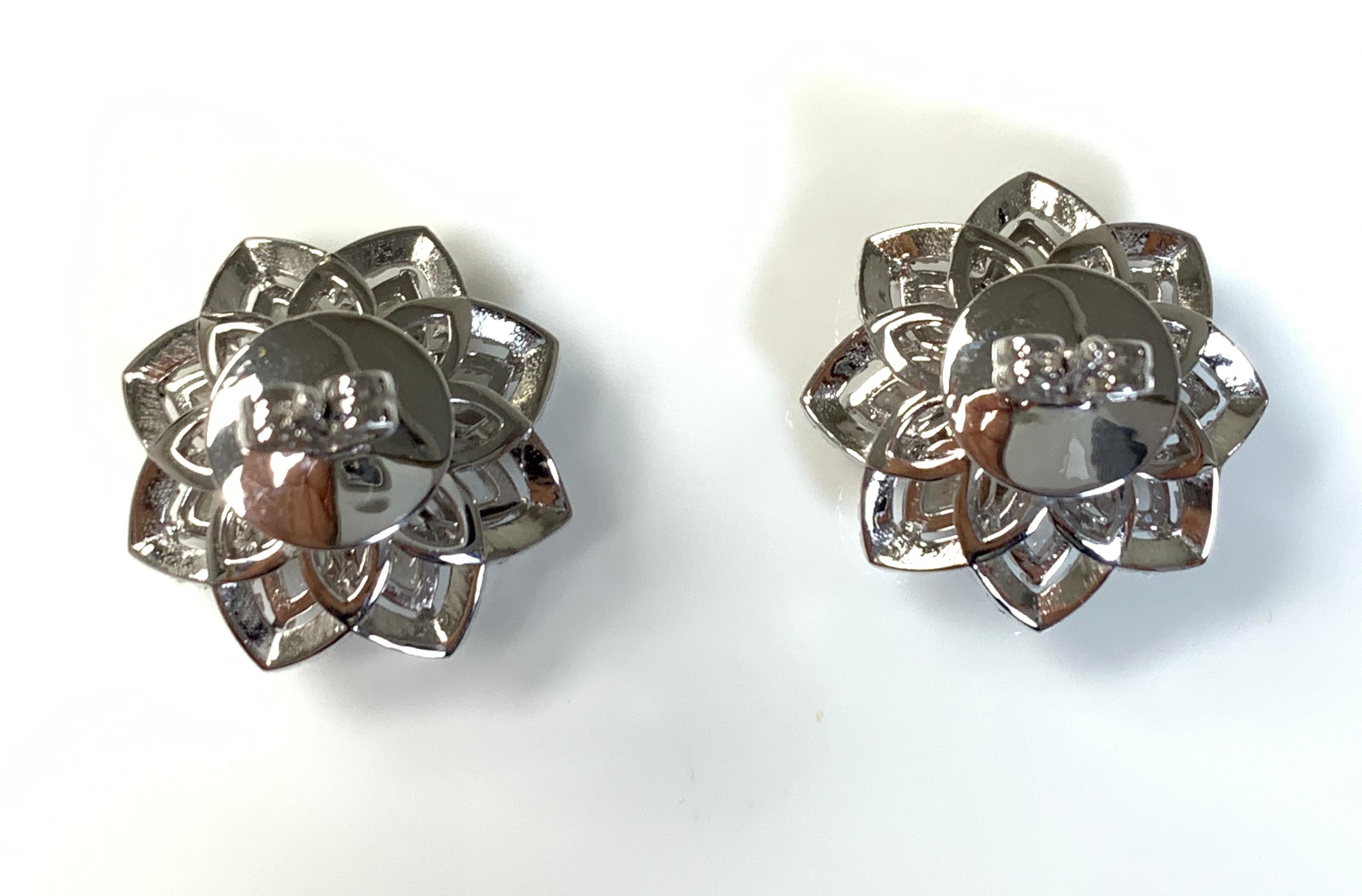 Women's Round Brilliant and Rose Cut Diamond Stud Earrings in 18 Karat White Gold