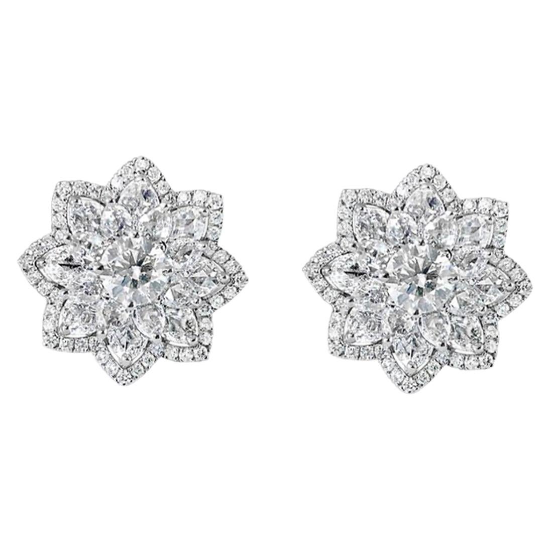 Round Brilliant and Rose Cut Diamond Stud Earrings in 18 Karat White Gold For Sale
