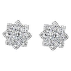 Round Brilliant and Rose Cut Diamond Stud Earrings in 18 Karat White Gold