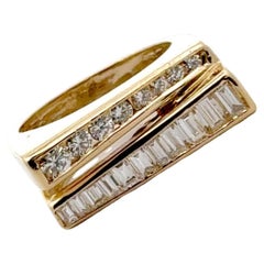 Round Brilliant Baguette Diamond 18 Karat Yellow Gold Two Row Band Ring