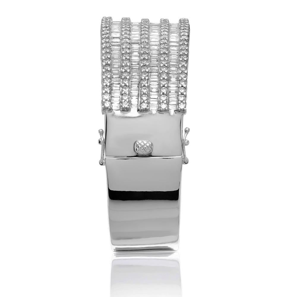 Diamond Bangle, Wide Band/Cuff, Nine Rows of Diamonds in 18 Carat White Gold  For Sale 2
