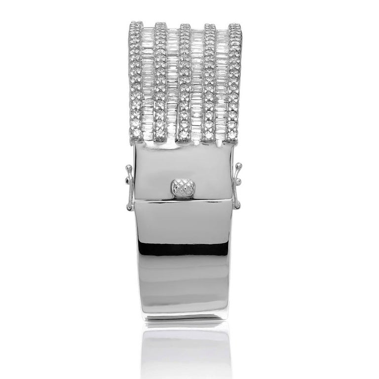 Diamond Bangle, Wide Band/Cuff, Nine Rows of Diamonds in 18 Carat White Gold  For Sale 5