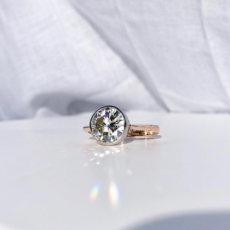 Round Brilliant Bezel Collet Set White Diamond Engagement 18k Yellow
