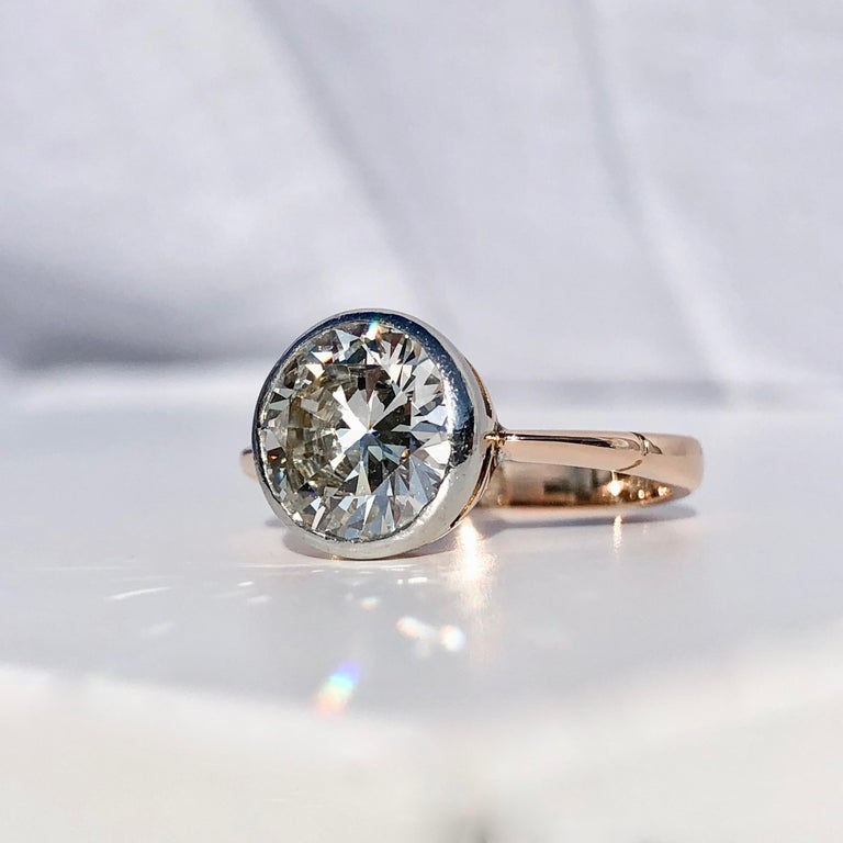 Round Brilliant Bezel Collet Set White Diamond Engagement 18k Yellow